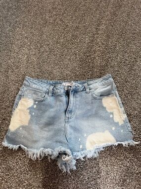 Cello Light Blue Bleached Frayed Hem Denim Shorts